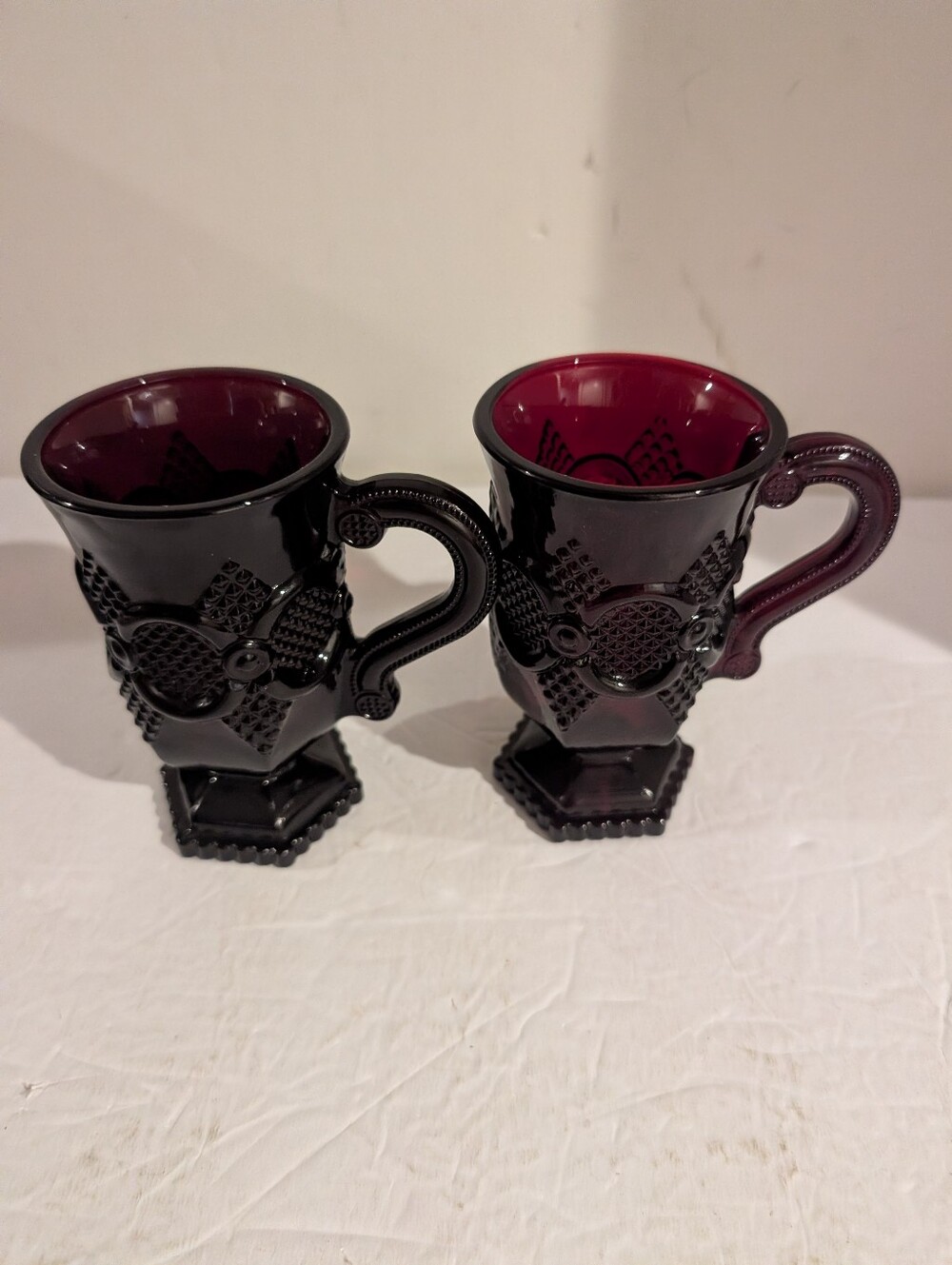 Avon 1876 Cape Cod Ruby Red Glass Mugs Set Of 2